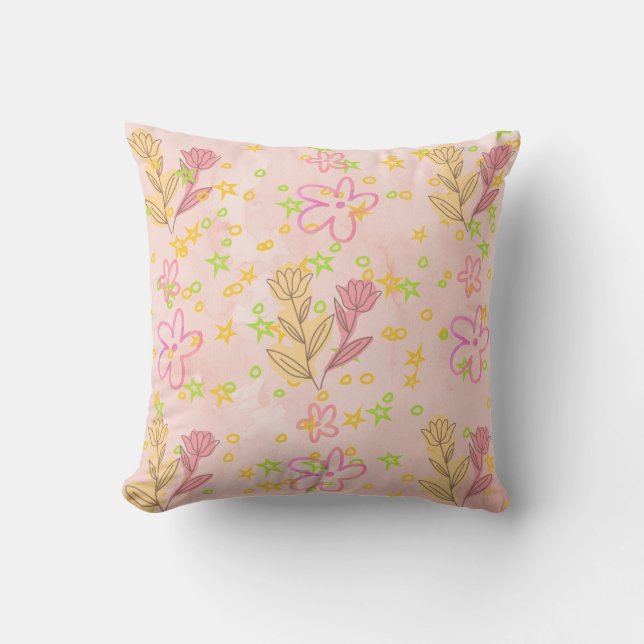 Minimal Floral Doodle Pattern –Pastel Pink pattern Kussen (Voorkant)