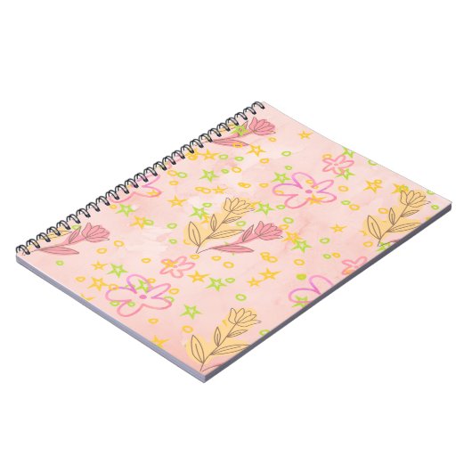 Minimal Floral Doodle Pattern –Pastel Pink pattern Notitieboek (Linkerzijde)