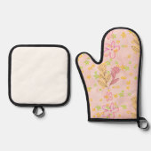Minimal Floral Doodle Pattern –Pastel Pink pattern Ovenwant & Pannenlap Set (Voorkant)