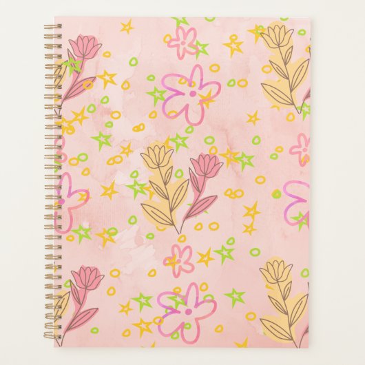 Minimal Floral Doodle Pattern –Pastel Pink pattern Planner (Voorkant)
