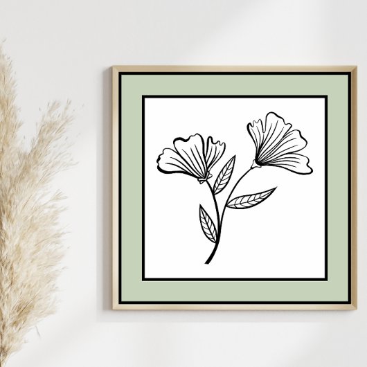 Minimal Floral Duo Zwart Lijnen Bord Groene Rand Poster