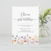 Minimal Floral First Birthday Invitation Kaart (Staand voorkant)