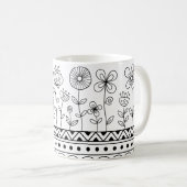 Minimal Floral Folk Pattern Mug – Boho Line Art Koffiemok (Voorkant rechts)