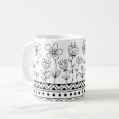 Minimal Floral Folk Pattern Mug – Boho Line Art Koffiemok (Voorkant links)