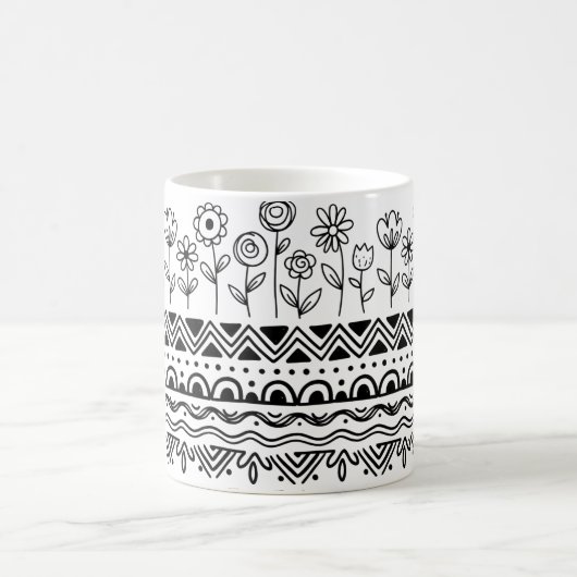 Minimal Floral Folk Pattern Mug – Boho Line Art  Koffiemok (Center)