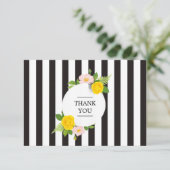 Minimal Floral Krans Salon Zwart & Wit Gestreept Bedankkaart (Staand voorkant)