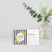 Minimal Floral Krans Zwart Gestreepte Salon Afsprakenkaartje (Staand voorkant)