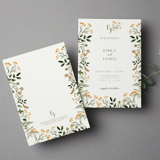 Minimal Floral Lijst Wedding Invitation Kaart