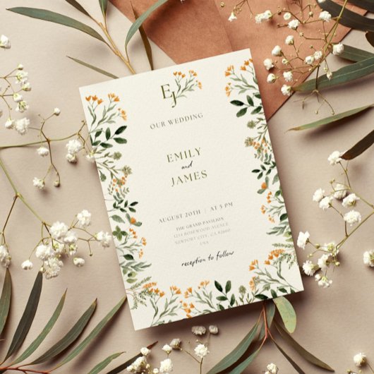 Minimal Floral Lijst Wedding Invitation Kaart
