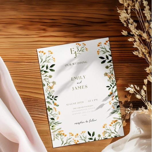 Minimal Floral Lijst Wedding Invitation Kaart