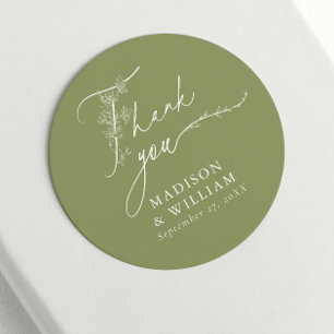 Minimal Floral Moss Green Dank u voor uw bruiloft Ronde Sticker