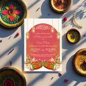 Minimal Floral Pink Mehndi Night Ceremony Henna Kaart