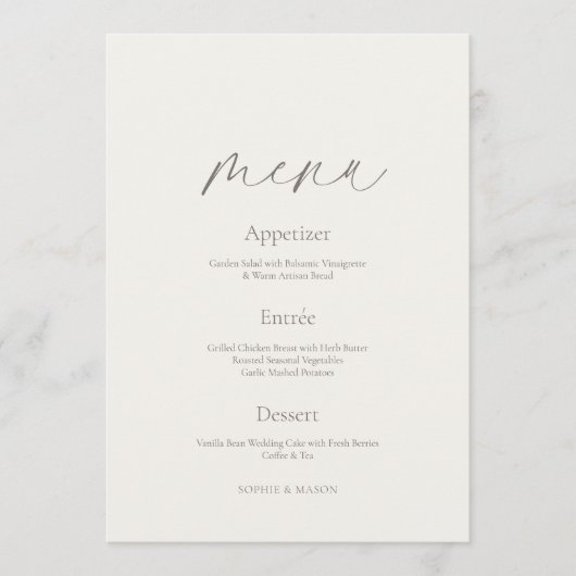 Minimal Floral Wedding Menu with Botanical Back Kaart (Voorkant)