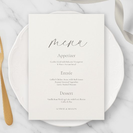 Minimal Floral Wedding Menu with Botanical Back Kaart