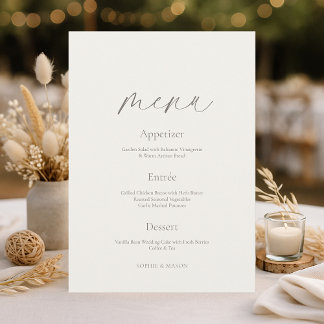 Minimal Floral Wedding Menu with Botanical Back Kaart