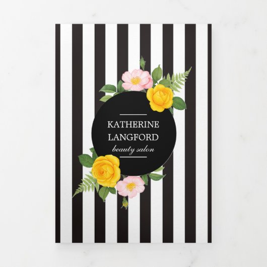 Minimal Floral Wreath Beauty Salon Business Suite Drieluik Kaart (Cover)