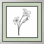 Minimal Flowers Black Line Art Bord Green Border Poster (Voorkant)