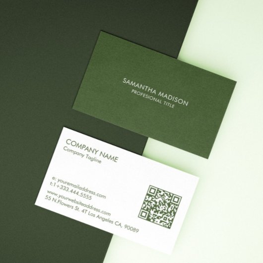 Minimal Forest Green Tones Linen Burlap Fabric  Visitekaartje