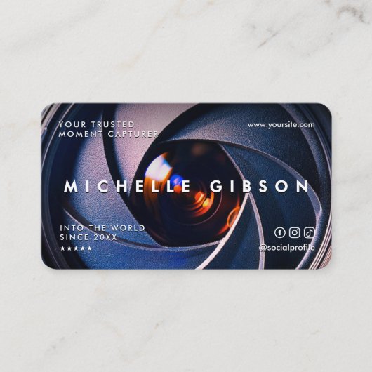 Minimal Fotograaf Camera Shutter Lens Modern Visitekaartje (Voorkant)
