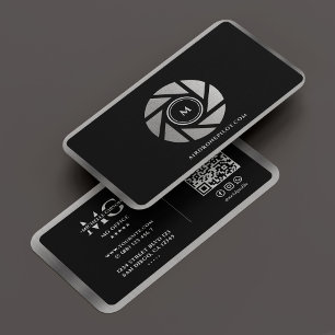 Minimal Fotograaf Elegant Zwart Zilveren Lens Visitekaartje