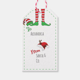 Minimal Fun Schattige Elf Legs en Santa Hat Cadeaulabel