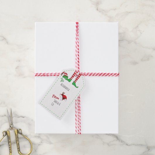 Minimal Fun Schattige Elf Legs en Santa Hat Cadeaulabel (Met Touw)