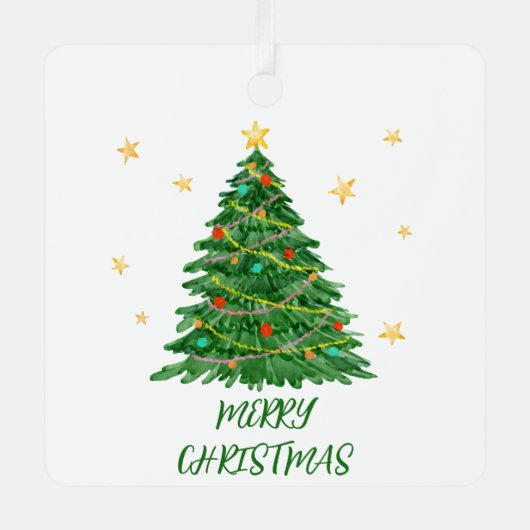 Minimal Fun Waterverf Tree Metal Ornament (Voorkant)