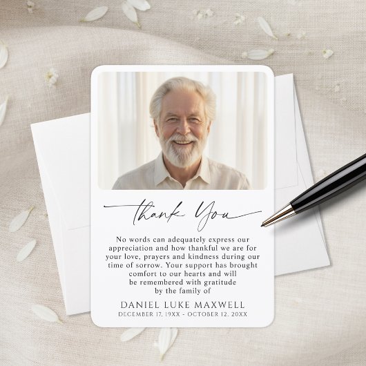 Minimal Funeral Memorial Photo Script Thank You Bedankkaart