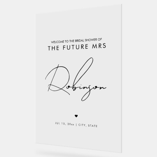 Minimal FUTURE MRS Vrijgezellenfeest Welcome Black Acryl Bord (Hoek)