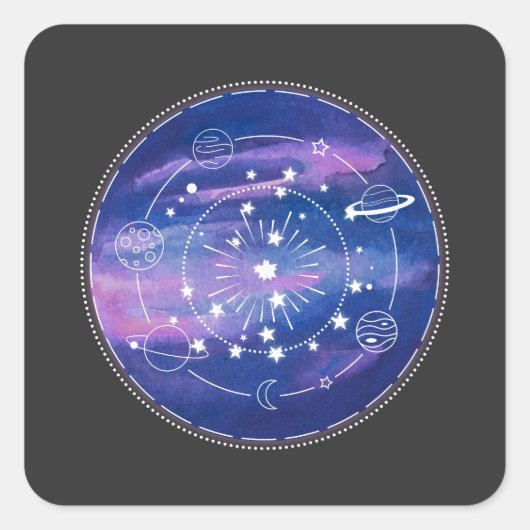 Minimal Galaxy Moon Design | Cosmic Aesthetic Art Vierkante Sticker (Voorkant)
