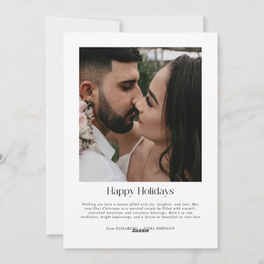 Minimal Getrouwd & Vrolijk Kerstfoto Passen getrou Feestdagenkaart (Achterkant)