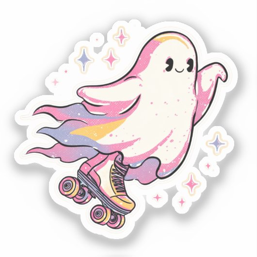 Minimal Ghost op Roller Schaatsen - Schattige en e Sticker (Voorkant)