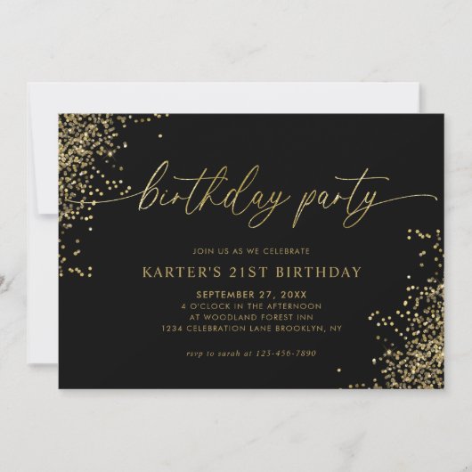 Minimal Glam Black Gold Confetti Adult Birthday Kaart (Voorkant)