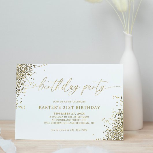 Minimal Glam White Gold Confetti Adult Birthday Kaart