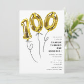 Minimal Gold 100 Ballon 100ste Verjaardagsfeest Kaart (Staand voorkant)