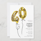 Minimal Gold 40 Ballon 40e Verjaardagsfeest Kaart (Voorkant)