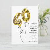 Minimal Gold 40 Ballon 40e Verjaardagsfeest Kaart (Staand voorkant)