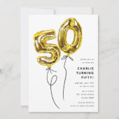 Minimal Gold 50 Ballon 50ste Verjaardagsfeest Kaart (Voorkant)