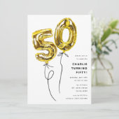 Minimal Gold 50 Ballon 50ste Verjaardagsfeest Kaart (Staand voorkant)
