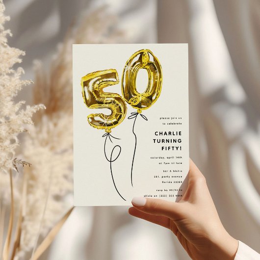 Minimal Gold 50 Ballon 50ste Verjaardagsfeest Kaart
