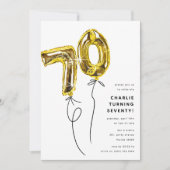 Minimal Gold 70 Ballon 70e Verjaardagsfeest Kaart (Voorkant)