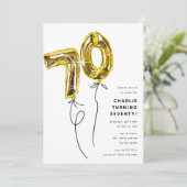 Minimal Gold 70 Ballon 70e Verjaardagsfeest Kaart (Staand voorkant)
