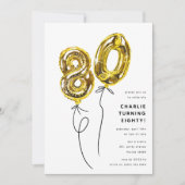 Minimal Gold 80 Ballon 80ste Verjaardagsfeest Kaart (Voorkant)