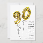Minimal Gold 90 Ballon 90ste Verjaardagsfeest Kaart (Voorkant)