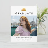 Minimal Gold Afstudeerder Pet Fotocollage Afstuder Aankondiging (Staand voorkant)