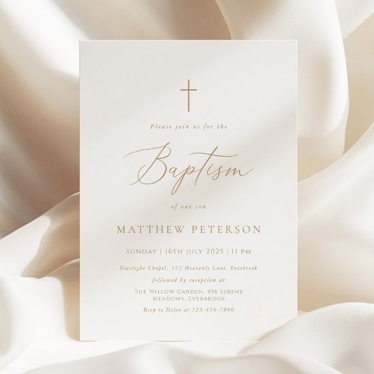 Minimal Gold Calligraphy Baptism Kaart