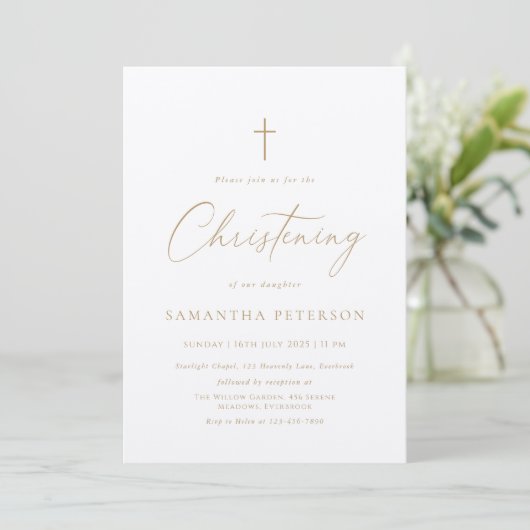 Minimal Gold Calligraphy Christening Kaart (Staand voorkant)