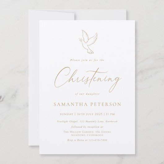 Minimal Gold Calligraphy Christening Kaart (Voorkant)