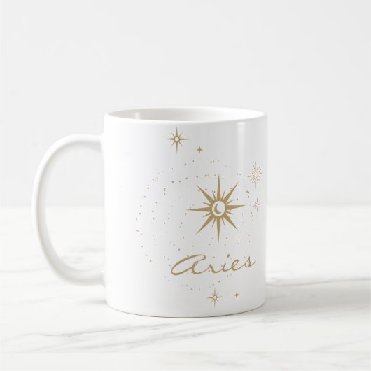 Minimal Gold Celestial Aries Zodiac Sign Koffiemok (Links)