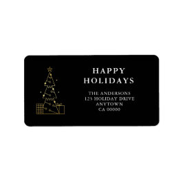 Minimal Gold Christmas Tree Black Retouradres Etiket